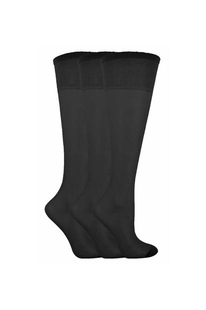 Black 3 Pack Ladies Sheer 15 Denier Nylon Knee High Pop Socks