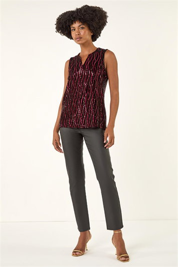 Sequin Velvet Notch Neck Top 19435032