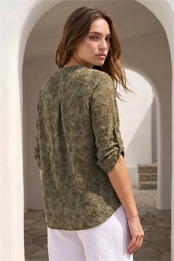 Petite Burnout Print Button Shirt 19466540