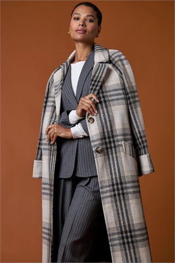 White Check Print Longline Coat