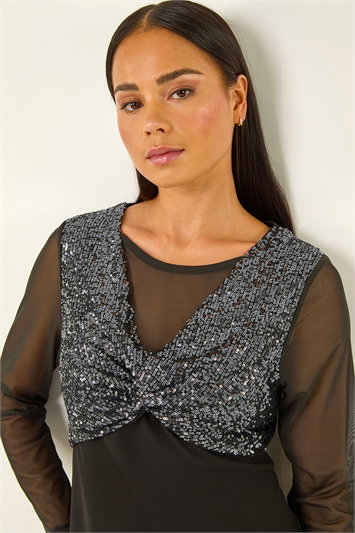 Petite Sequin Contrast Knot Midi Dress 14824308