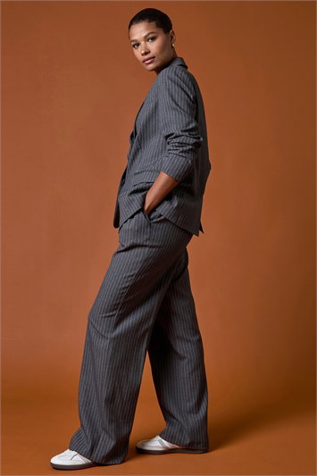 Grey Stripe Wide Leg Pocket Trouser