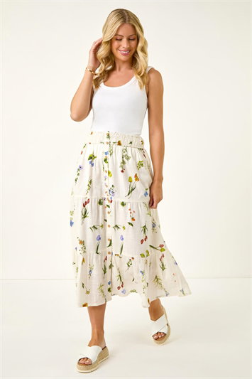 Petite Floral Print Shirred Midi Skirt 17066394
