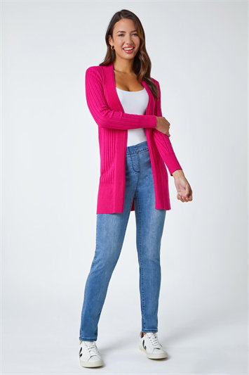 Longline Stretch Ribbed Cardigan 16064517
