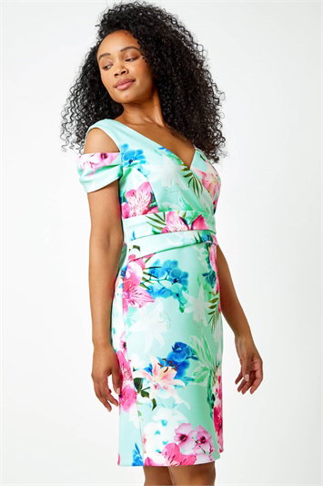Petite Floral Cold Shoulder Wrap Dress 14393592
