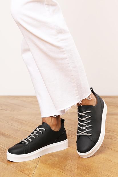 Black 'Florina' Low Wedge Trainer With Lace Up Detail