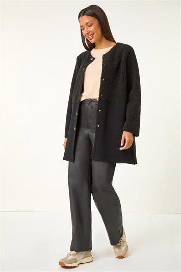 Collarless Contrast Button Knit Jacket 15032208