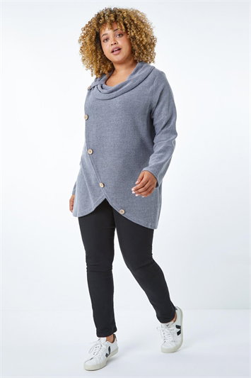 Curve Cowl Neck Button Wrap Top 19195944