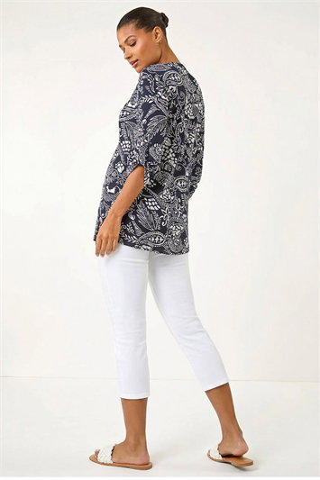 Abstract Print Buttoned Tunic Top 19503660