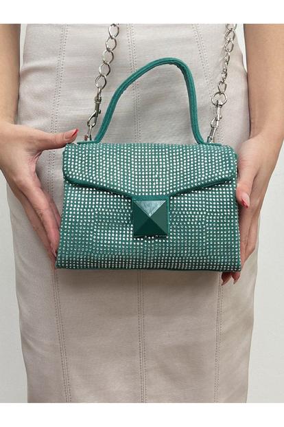 Green Green Suede Rhinestone Grab Bag