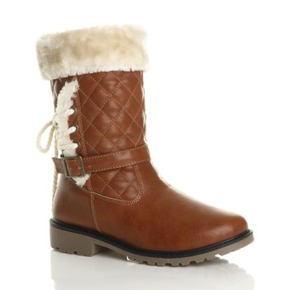 Black Quilted Faux Fur Lined Grip Sole Calf Boots