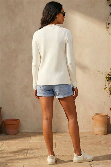 Lace Trim Knit Cardigan 16174638