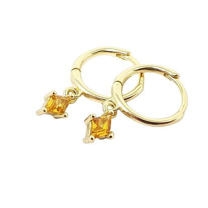 Orange Citrine November Birthstone Delicate Dangle Hoops