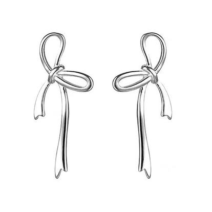 Metallic Sterling Silver Bow Tie Tassel Wedding Stud Earrings
