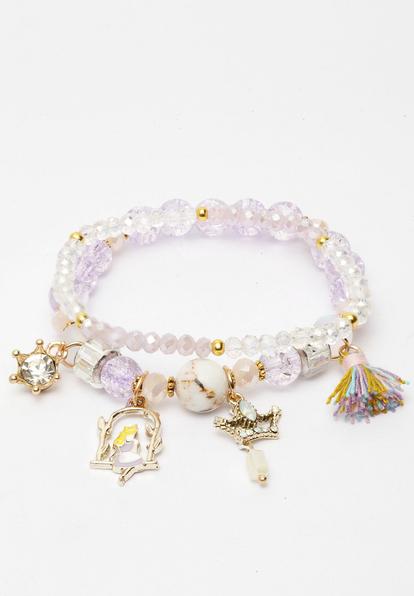 Purple Double String Boho Bracelets With Tassel And Charms