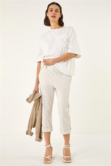 Cream Stripe Rolled Cuff Trouser