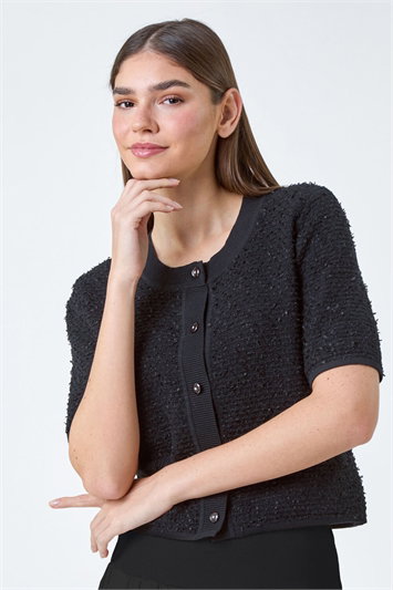 Fringe Detail Sparkle Button Cotton Cardigan 16112508