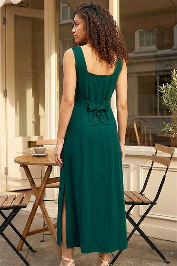 Petite Linen Blend Buttoned Midi Dress 14654128