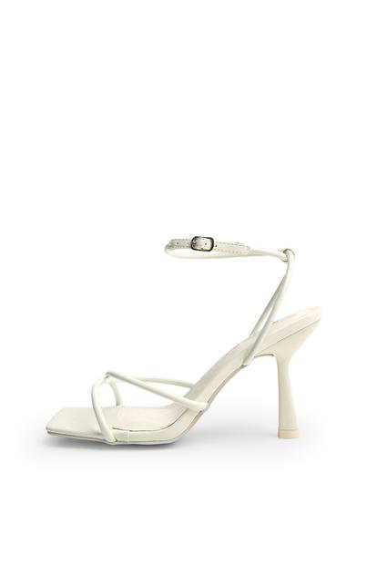 White Bree White Square Toe Mid Stiletto Heels