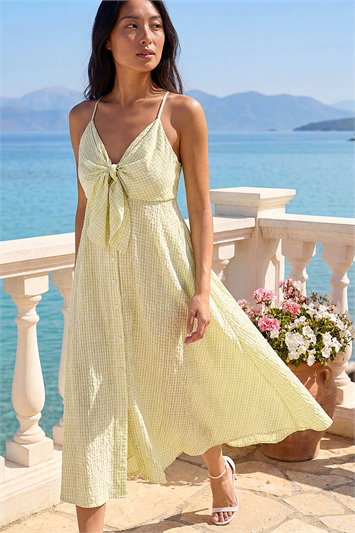 Petite Gingham Twist Front Dress 14870634