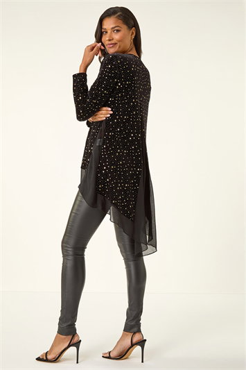 Star Print Velvet Chiffon Hem Top 19252233