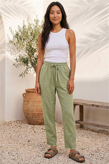 Green Petite Elasticated Waist Trouser