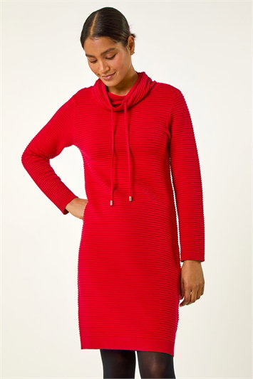 Ribbed Cowl Neck Jumper Dress 14576878