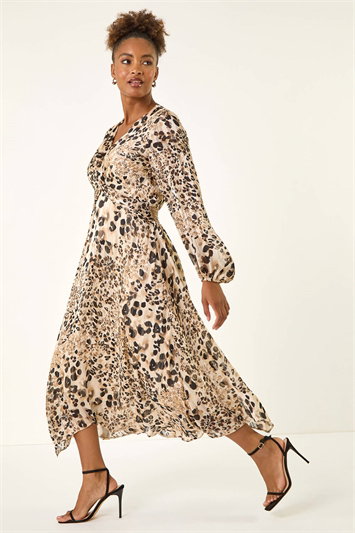 Cream Animal Print Twist Front Dress
