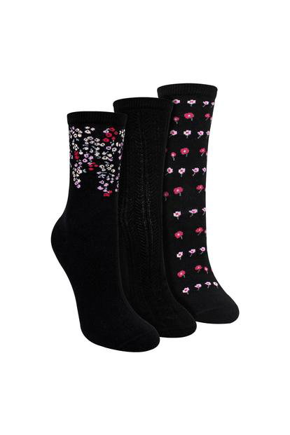 Multi 3 Pairs Ladies Floral Pattern Socks - Soft Cotton Rich Everyday Socks