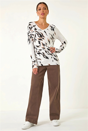 V-Neck Animal Print Knit Jumper 16165006