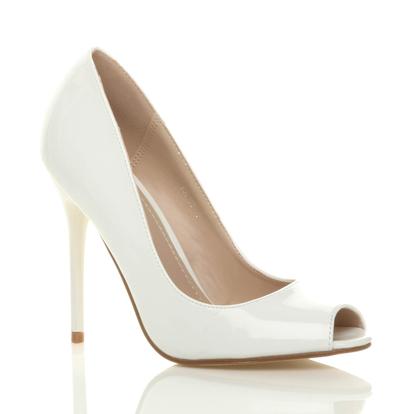 Black High Heel Peep Toe Patent Court Shoes