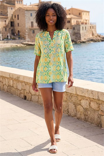Green Watercolour Print Embellished Top