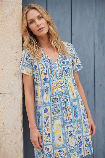 Petite Floral Tile Tunic Dress 14909109