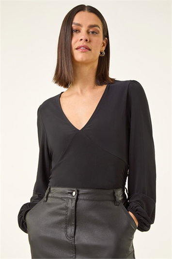 Gathered V-Neck Stretch Top 19470708