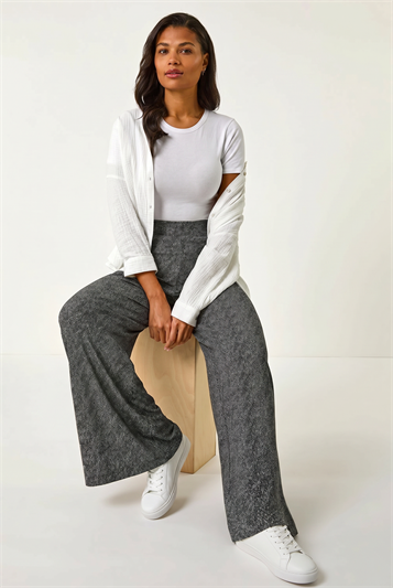 Black Spot Print Wide Leg Trouser