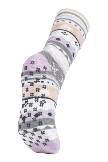 Purple Ladies Fairisle Nordic Winter Non Slip Thermal Slipper Socks