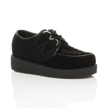 Black Low Wedge Brothel Creepers Lace Up Shoes