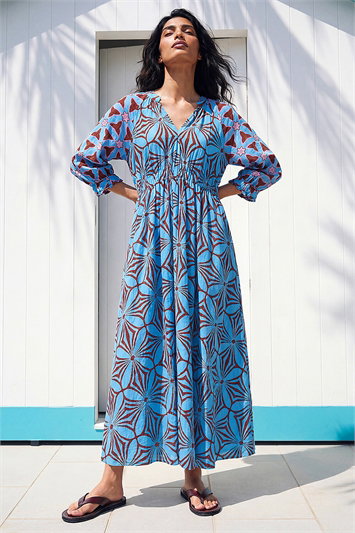 Abstract Print V-Neck Maxi Dress 14752209
