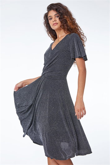 Shimmer Ruched Skater Stretch Dress 14302085