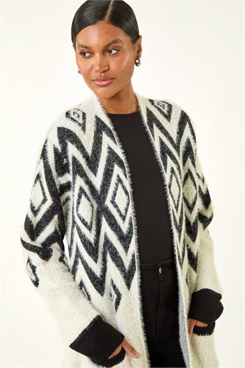 Black Argyle Longline Knit Cardigan