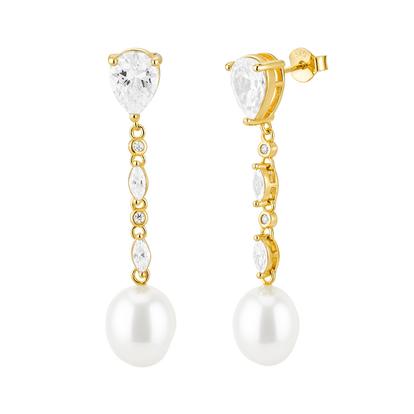Metallic Elegant Baroque Pearl Gold Plated Dangle Drop Earrings