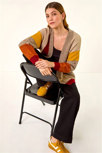Cream Colour Block Knit Cardigan