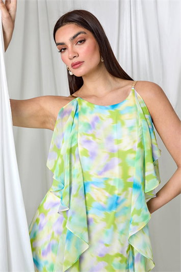 Abstract Chiffon Ruffle Detail Midi Dress 14404849
