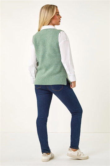 Petite V-Neck Cable Knit Sleeveless Vest 16115982