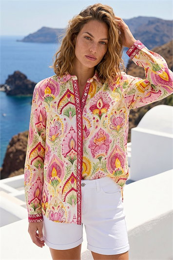 Textured Floral Contrast Blouse 10231072