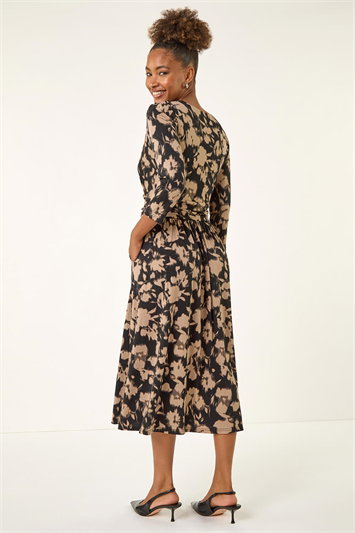 Abstract Floral Print Wrap Midi Dress 14819890