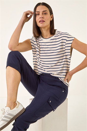 Blue Cropped Cargo Stretch Trouser
