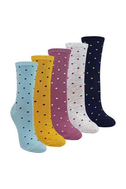 Multi 5 Pairs Ladies Multi Spot Socks - Soft Cotton Rich Polka Dot Everyday Socks