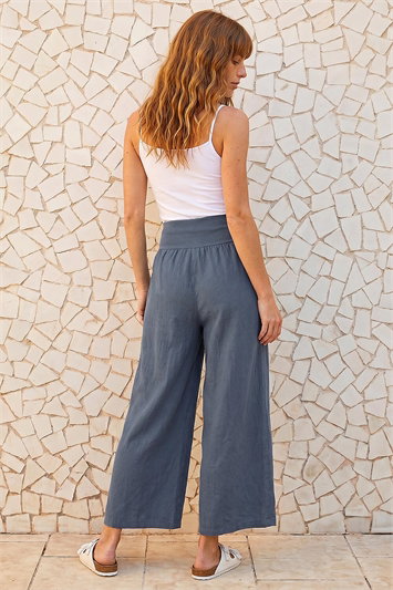 Linen Blend Stretch Waist Culottes 18044129