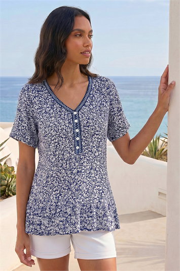 Ditsy Floral Trim Detail Top 20258660